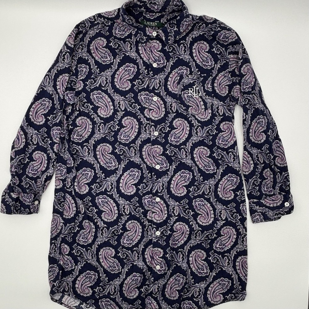 Lauren‎ Ralph Lauren Women Large Paisley Shirt Purple Pink Cotton Blouse L